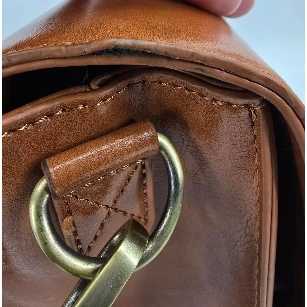 Ecosusi Laser-Cut Bow Satchel Crossbody‎ Bag – Cognac Brown Faux Leather